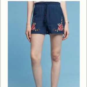 Anthropologie Women’s Navy Embroidered Shorts